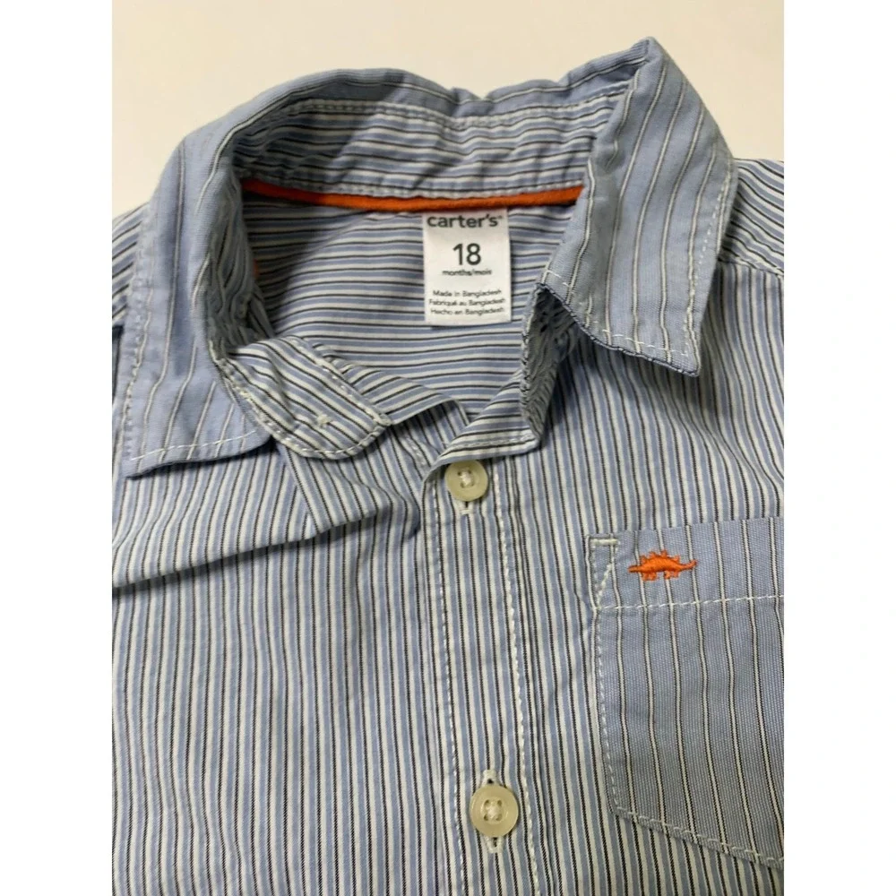 Carters Toddler Button Down Shirts Lot‎ of 2 Plaid Striped 12M 18M Blue Yellow